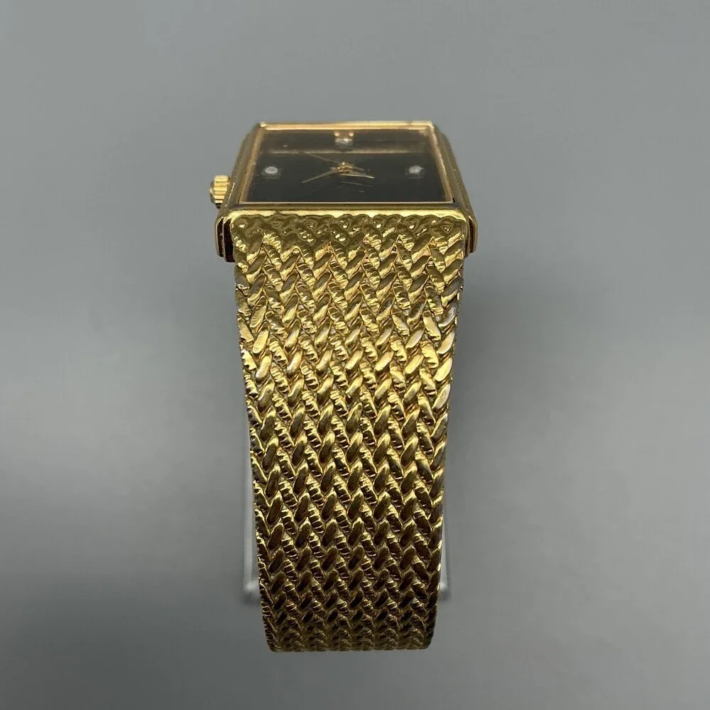 Vintage Xavier Mens Watch 23mm Black Dial Gold Tone Gem Markers New Battery